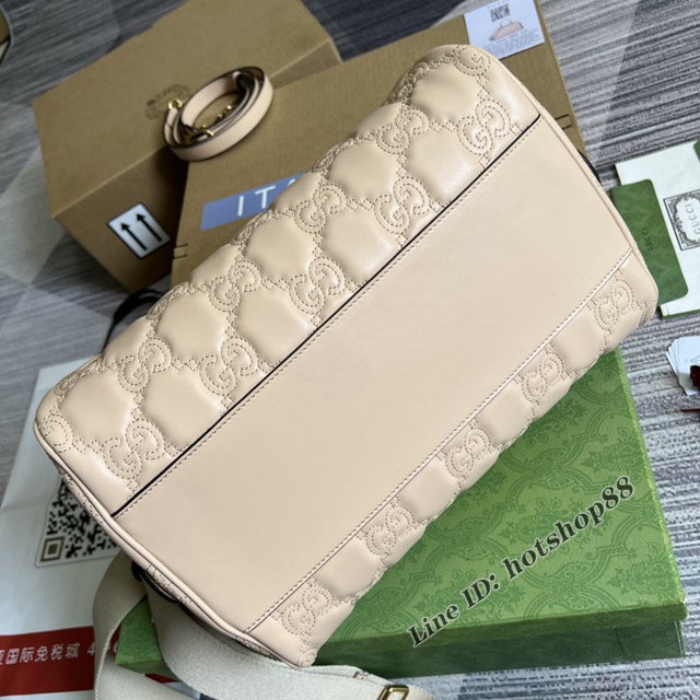 Gucci官網新款壓花G全皮肩背女包 古馳GG絎縫皮革手提包702242 gqy4655